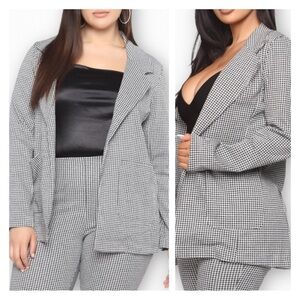 Fashion Nova Houndstooth Open Front Plus Size Blazer Jacket Size 1X New